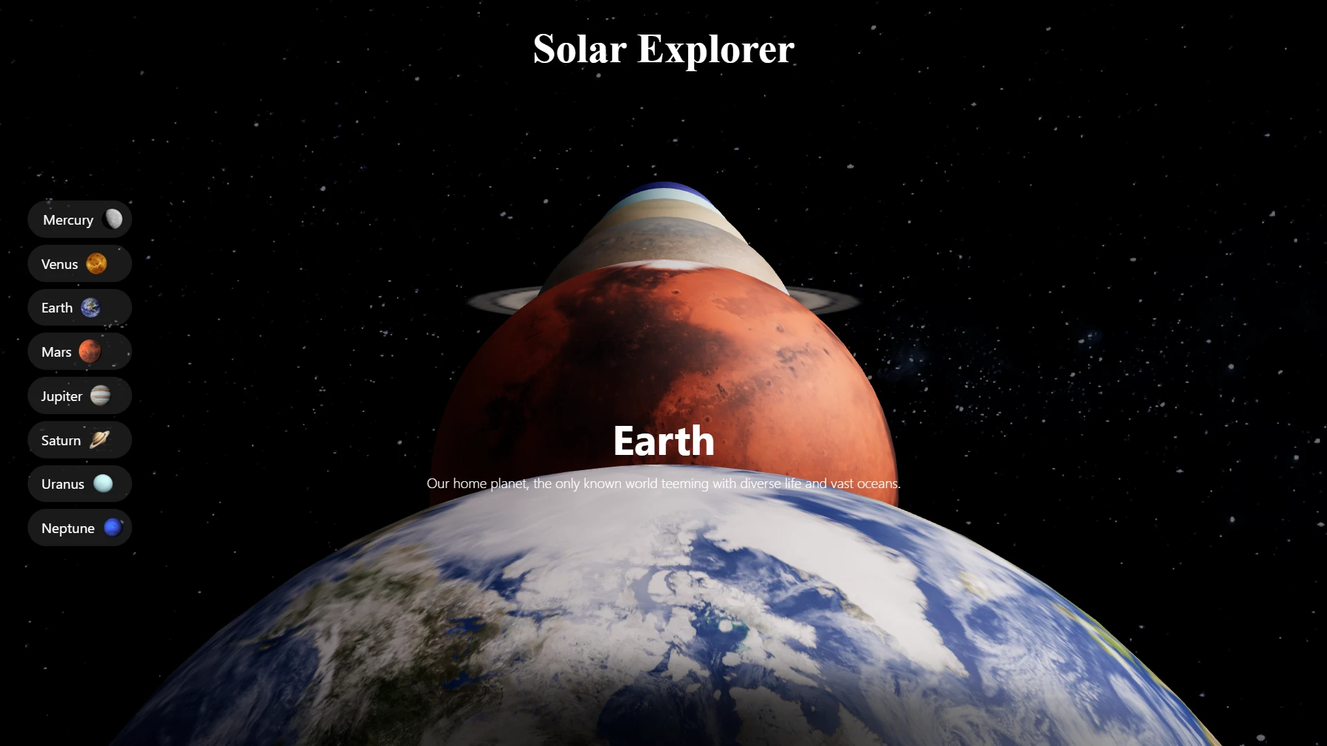 Main preview of 3D Planets Interface project